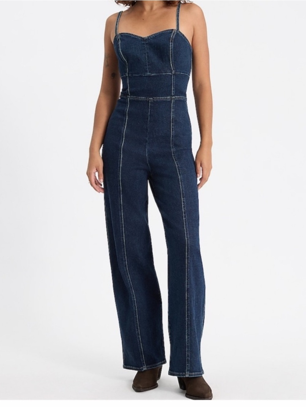 Express Dark Blue Denim Wide-Leg Jumpsuit new with tags